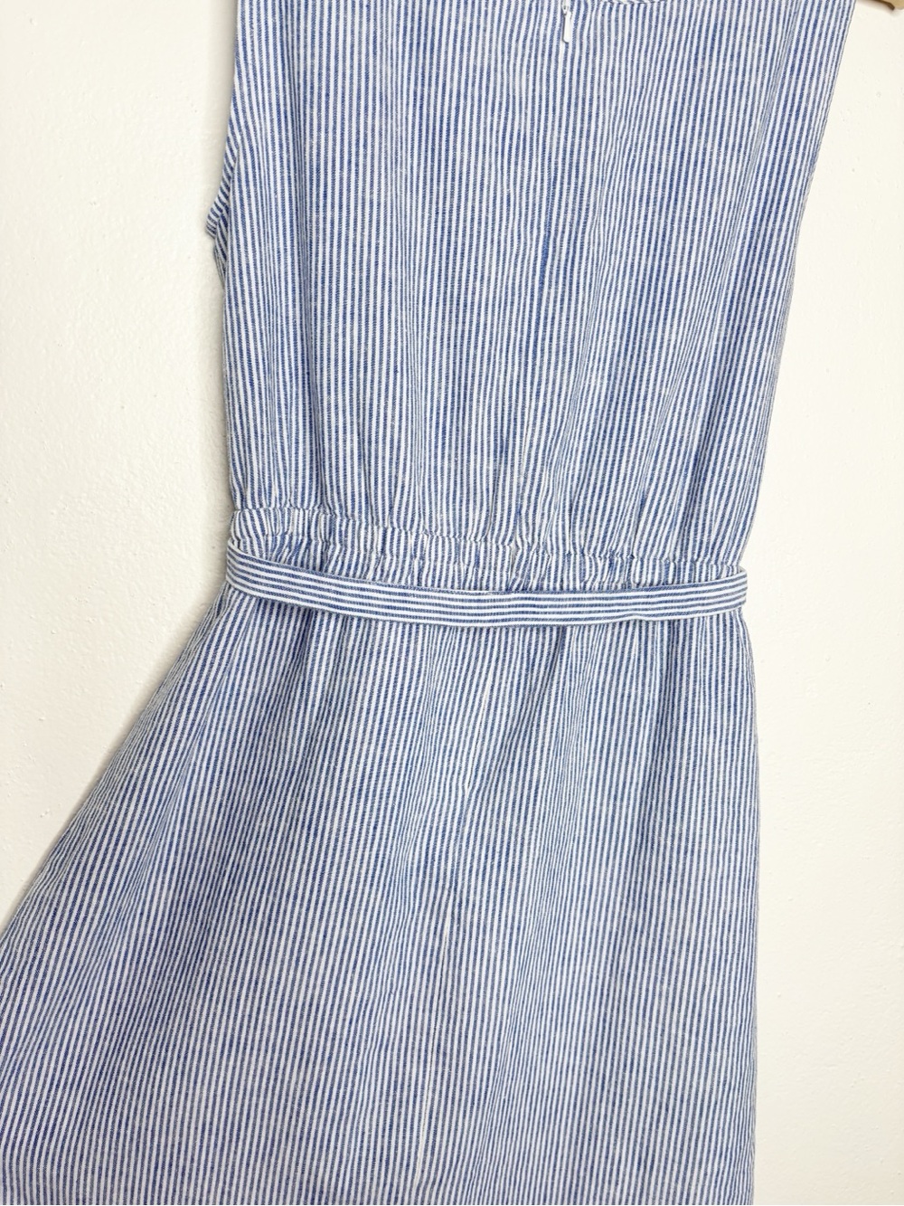 Talbots Blue White Stripe Linen Blend Sleeveless Midi Dress Size 4 EUC - Picture 9 of 11